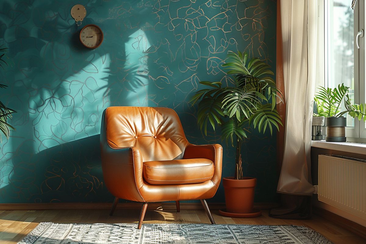 Create a focal point in your living room with subtle trompel'œil wallpaper.