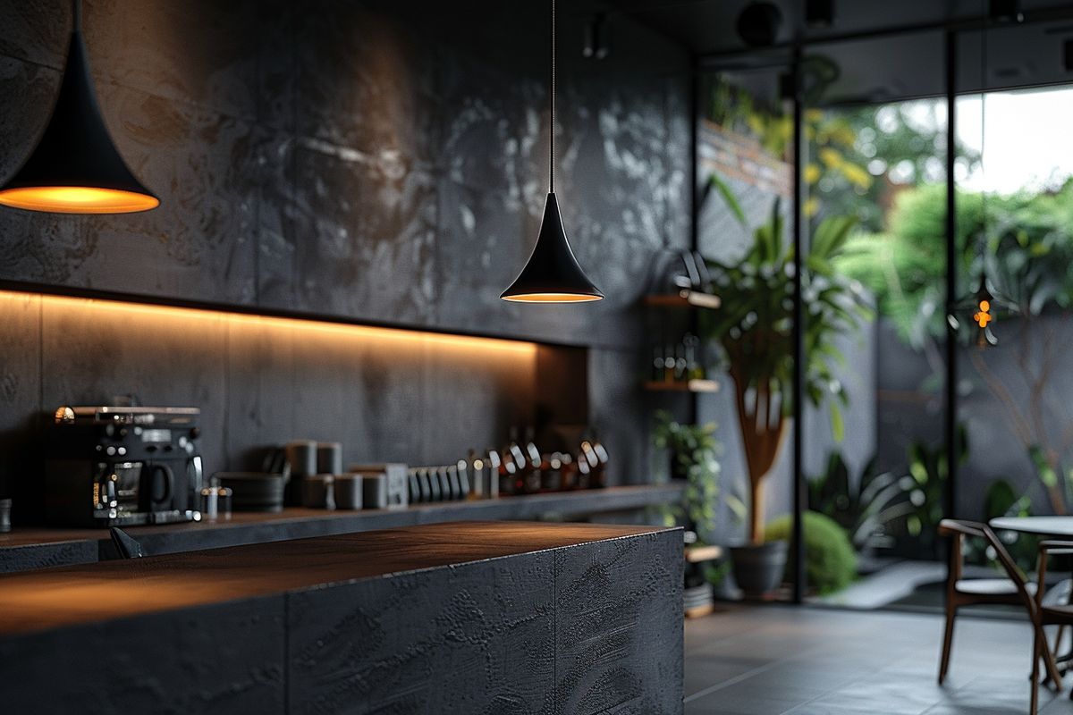 Use of strategic lighting to maximize the impact of black interiors.