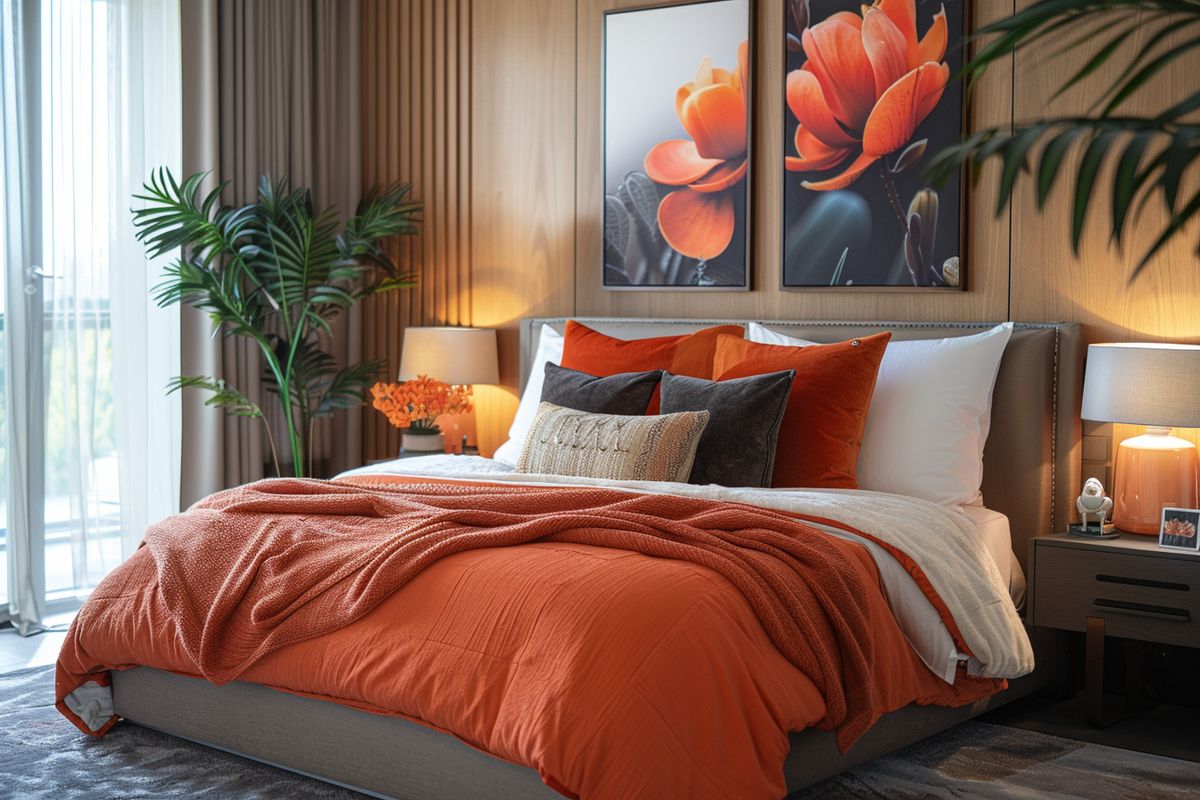 A stylish bedroom in New York City, featuring modern and trendy decor.